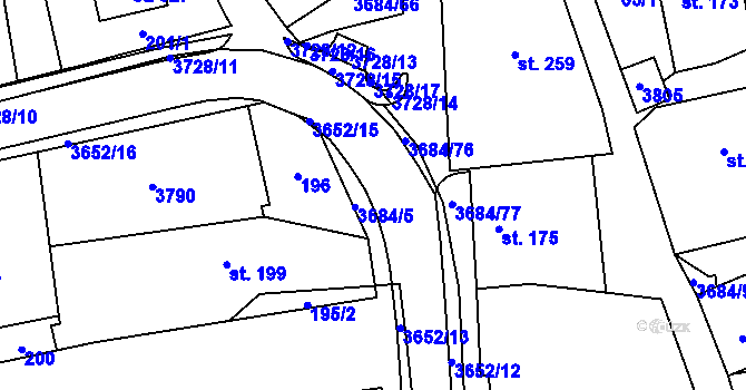 Parcela st. 3652/14 v KÚ Drnovice u Valašských Klobouk, Katastrální mapa