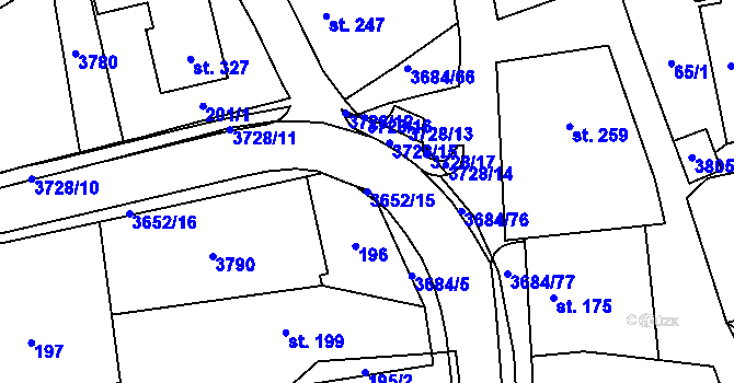 Parcela st. 3652/15 v KÚ Drnovice u Valašských Klobouk, Katastrální mapa