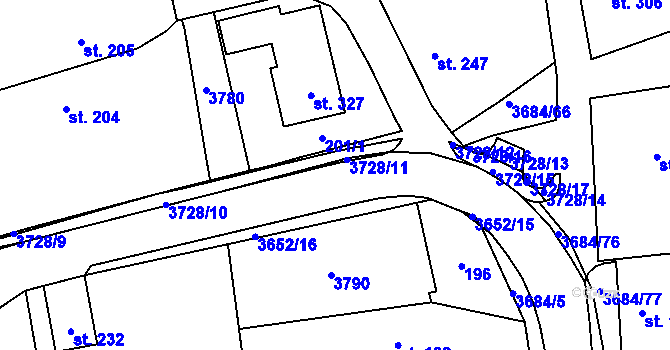 Parcela st. 3652/17 v KÚ Drnovice u Valašských Klobouk, Katastrální mapa