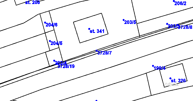 Parcela st. 3728/7 v KÚ Drnovice u Valašských Klobouk, Katastrální mapa