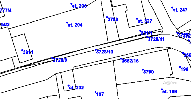 Parcela st. 3728/10 v KÚ Drnovice u Valašských Klobouk, Katastrální mapa