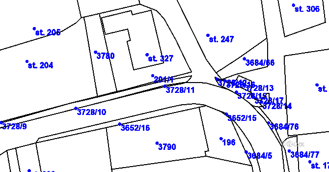 Parcela st. 3728/11 v KÚ Drnovice u Valašských Klobouk, Katastrální mapa