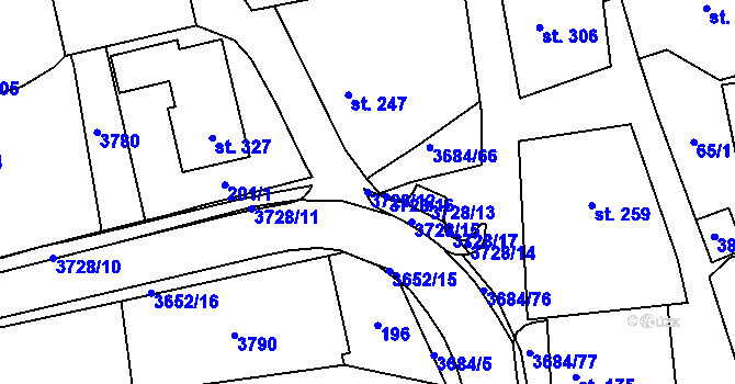 Parcela st. 3728/12 v KÚ Drnovice u Valašských Klobouk, Katastrální mapa