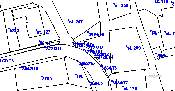 Parcela st. 3728/13 v KÚ Drnovice u Valašských Klobouk, Katastrální mapa