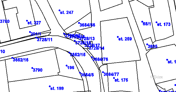 Parcela st. 3728/14 v KÚ Drnovice u Valašských Klobouk, Katastrální mapa