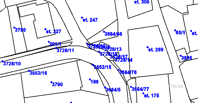Parcela st. 3728/15 v KÚ Drnovice u Valašských Klobouk, Katastrální mapa