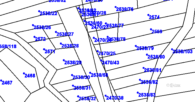 Parcela st. 2470/25 v KÚ Drnovice u Valašských Klobouk, Katastrální mapa