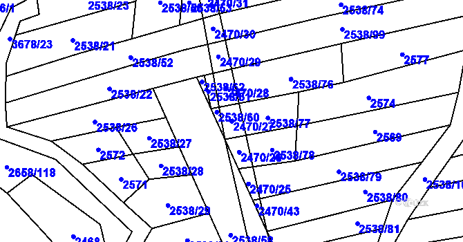 Parcela st. 2470/27 v KÚ Drnovice u Valašských Klobouk, Katastrální mapa