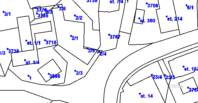 Parcela st. 2/4 v KÚ Drnovice u Valašských Klobouk, Katastrální mapa