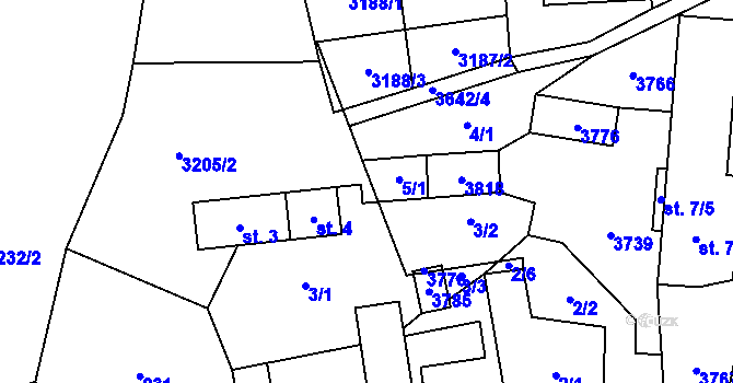 Parcela st. 5/2 v KÚ Drnovice u Valašských Klobouk, Katastrální mapa