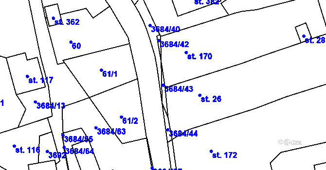 Parcela st. 3684/43 v KÚ Drnovice u Valašských Klobouk, Katastrální mapa