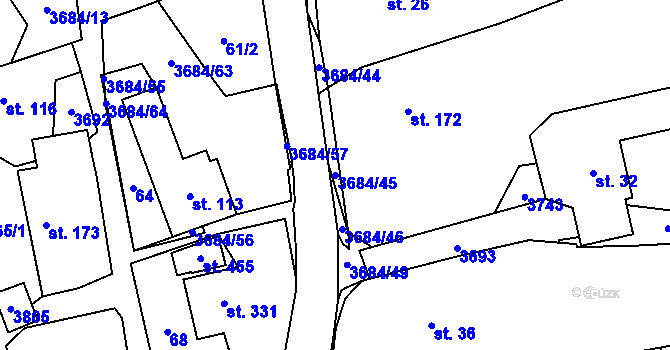 Parcela st. 3684/45 v KÚ Drnovice u Valašských Klobouk, Katastrální mapa