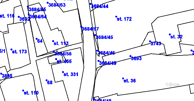 Parcela st. 3684/46 v KÚ Drnovice u Valašských Klobouk, Katastrální mapa