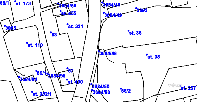 Parcela st. 3684/48 v KÚ Drnovice u Valašských Klobouk, Katastrální mapa