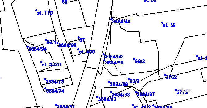 Parcela st. 3684/50 v KÚ Drnovice u Valašských Klobouk, Katastrální mapa