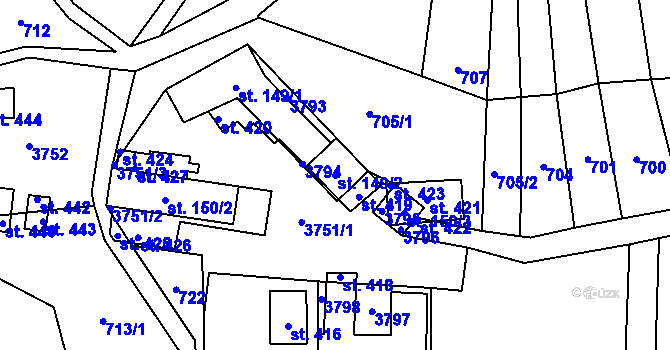 Parcela st. 149/2 v KÚ Drnovice u Valašských Klobouk, Katastrální mapa