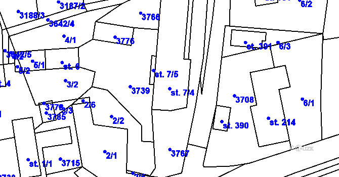 Parcela st. 7/4 v KÚ Drnovice u Valašských Klobouk, Katastrální mapa