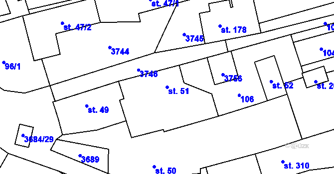 Parcela st. 51 v KÚ Drnovice u Valašských Klobouk, Katastrální mapa