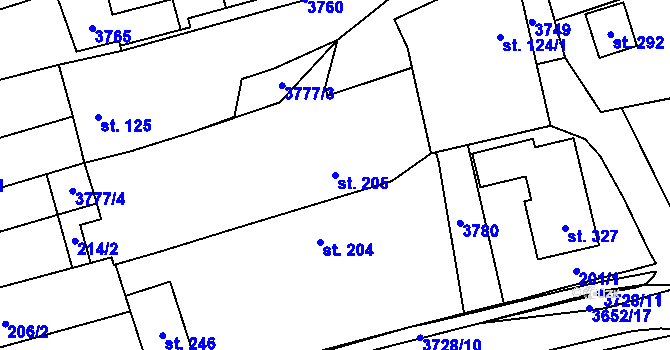 Parcela st. 205 v KÚ Drnovice u Valašských Klobouk, Katastrální mapa