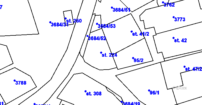 Parcela st. 224 v KÚ Drnovice u Valašských Klobouk, Katastrální mapa