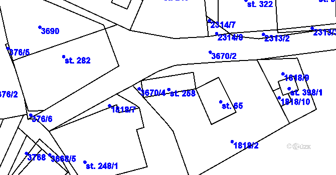 Parcela st. 258 v KÚ Drnovice u Valašských Klobouk, Katastrální mapa