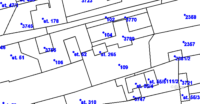 Parcela st. 265 v KÚ Drnovice u Valašských Klobouk, Katastrální mapa