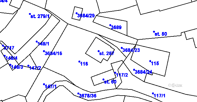 Parcela st. 287 v KÚ Drnovice u Valašských Klobouk, Katastrální mapa