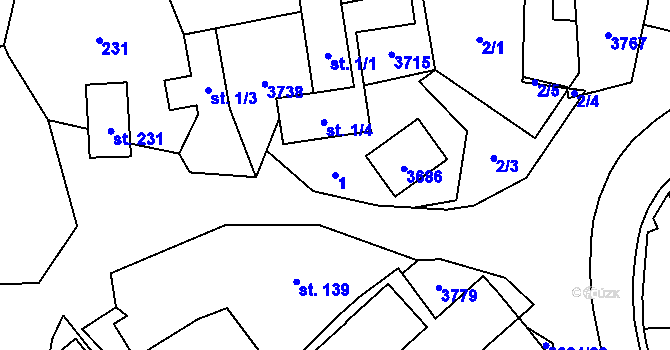 Parcela st. 1 v KÚ Drnovice u Valašských Klobouk, Katastrální mapa
