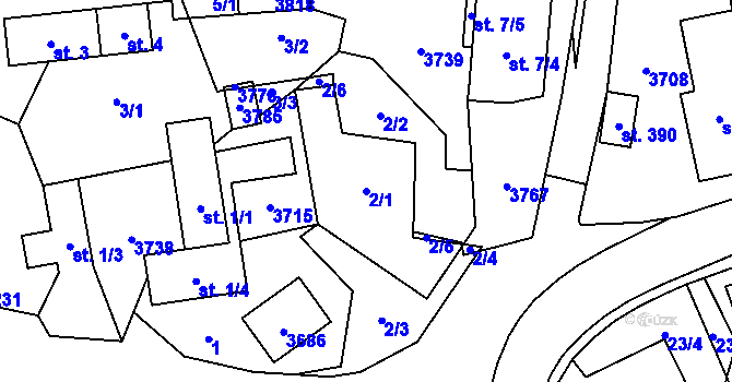 Parcela st. 2/1 v KÚ Drnovice u Valašských Klobouk, Katastrální mapa