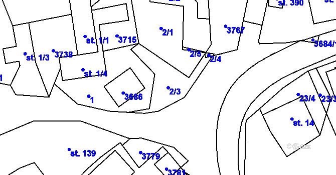 Parcela st. 2/3 v KÚ Drnovice u Valašských Klobouk, Katastrální mapa