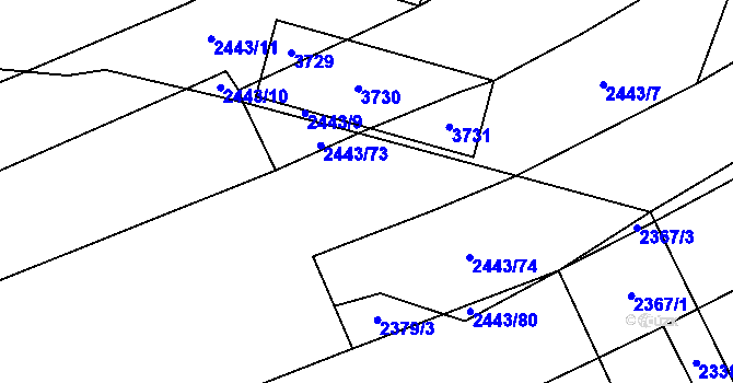 Parcela st. 2443/1 v KÚ Drnovice u Valašských Klobouk, Katastrální mapa