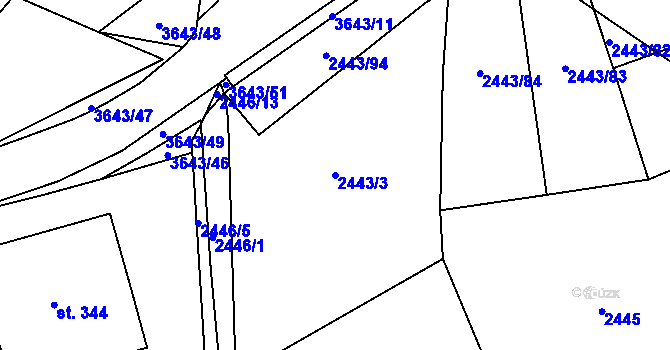 Parcela st. 2443/3 v KÚ Drnovice u Valašských Klobouk, Katastrální mapa