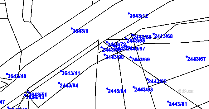 Parcela st. 2443/98 v KÚ Drnovice u Valašských Klobouk, Katastrální mapa
