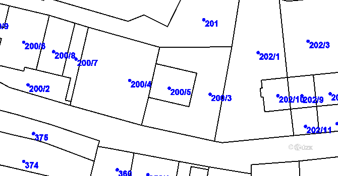 Parcela st. 200/5 v KÚ Drnovice u Vyškova, Katastrální mapa