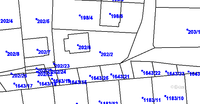 Parcela st. 202/2 v KÚ Drnovice u Vyškova, Katastrální mapa