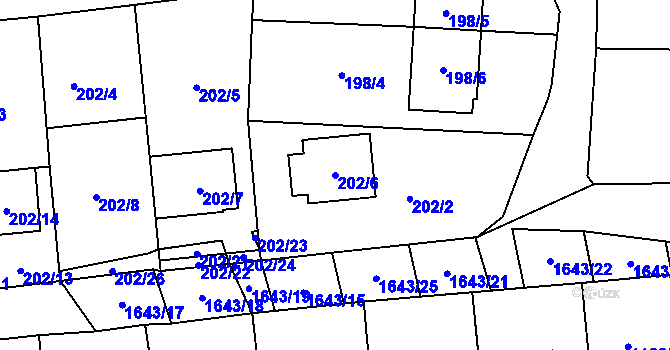 Parcela st. 202/6 v KÚ Drnovice u Vyškova, Katastrální mapa