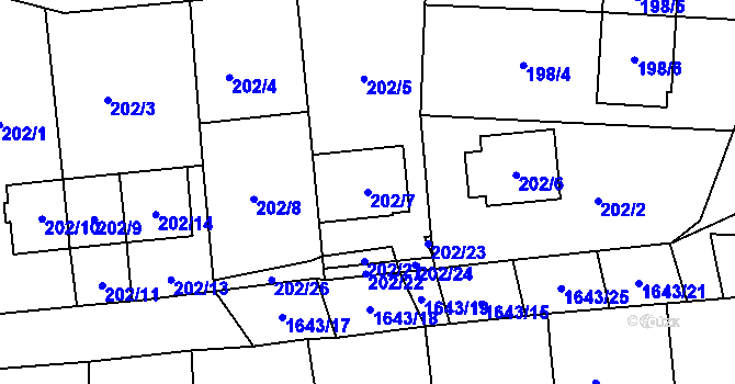 Parcela st. 202/7 v KÚ Drnovice u Vyškova, Katastrální mapa