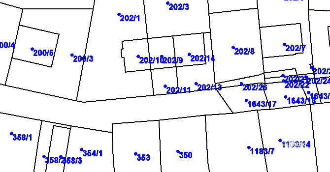 Parcela st. 202/11 v KÚ Drnovice u Vyškova, Katastrální mapa