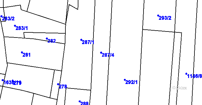 Parcela st. 287/4 v KÚ Drnovice u Vyškova, Katastrální mapa