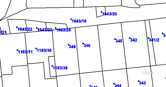Parcela st. 346 v KÚ Drnovice u Vyškova, Katastrální mapa
