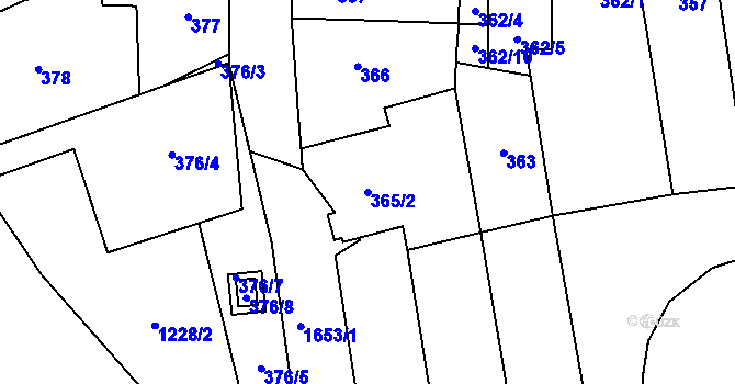 Parcela st. 365/2 v KÚ Drnovice u Vyškova, Katastrální mapa