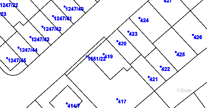 Parcela st. 419 v KÚ Drnovice u Vyškova, Katastrální mapa