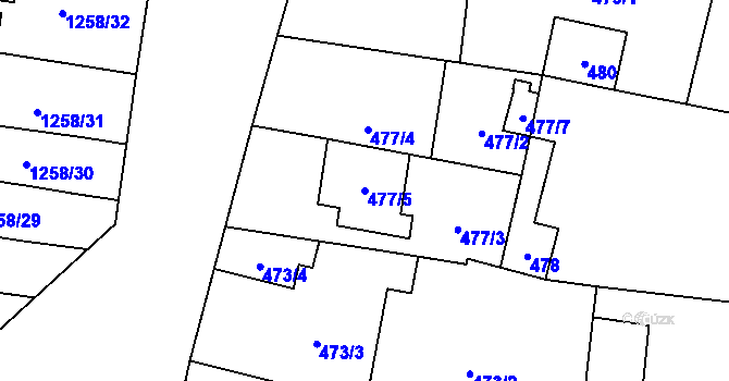 Parcela st. 477/5 v KÚ Drnovice u Vyškova, Katastrální mapa