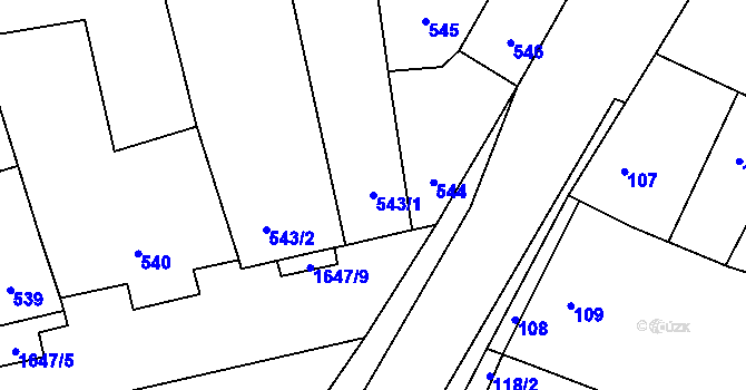 Parcela st. 543/1 v KÚ Drnovice u Vyškova, Katastrální mapa