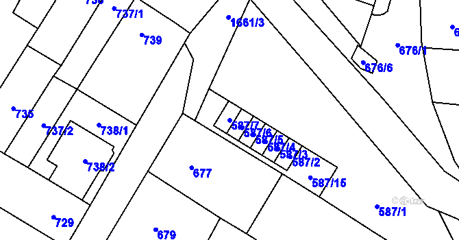 Parcela st. 587/7 v KÚ Drnovice u Vyškova, Katastrální mapa