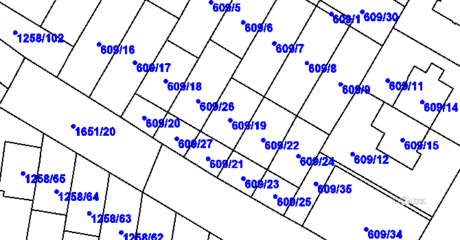 Parcela st. 609/19 v KÚ Drnovice u Vyškova, Katastrální mapa