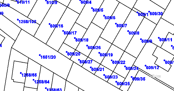 Parcela st. 609/26 v KÚ Drnovice u Vyškova, Katastrální mapa