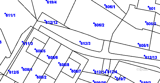 Parcela st. 612/3 v KÚ Drnovice u Vyškova, Katastrální mapa