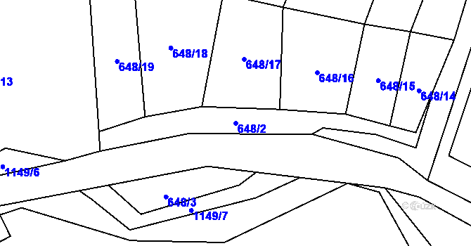 Parcela st. 648/2 v KÚ Drnovice u Vyškova, Katastrální mapa