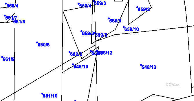 Parcela st. 648/12 v KÚ Drnovice u Vyškova, Katastrální mapa